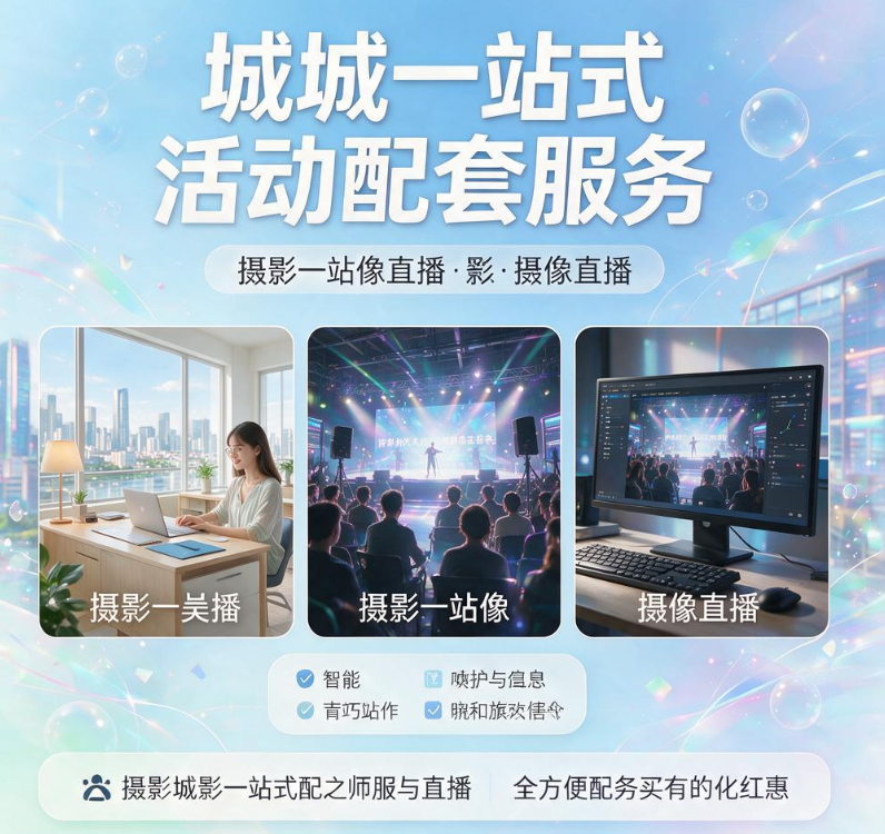 同城一站式活动配套服务｜摄影摄像直播、速记、化妆造型、主持人、礼仪模特全包